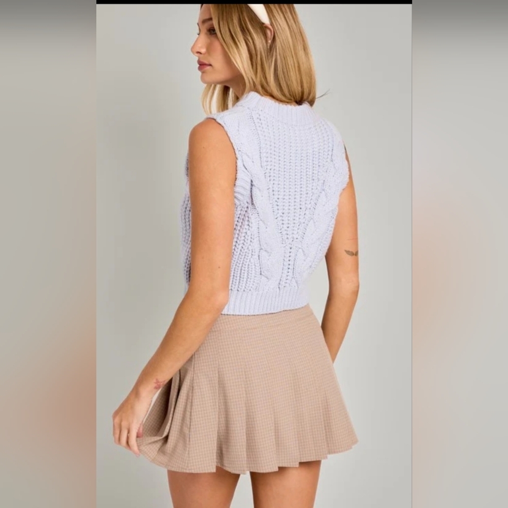 Le Lis Light Blue Cable Knit Sweater Crop Top - Picture 5 of 8